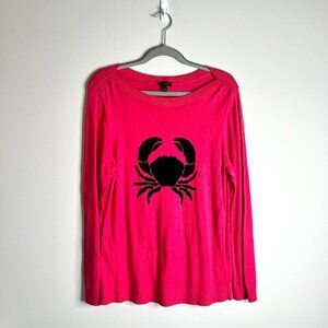 Talbots Hot Pink Crab Print Novelty Sweater Boat Neck Nautical Coastal Preppy XL